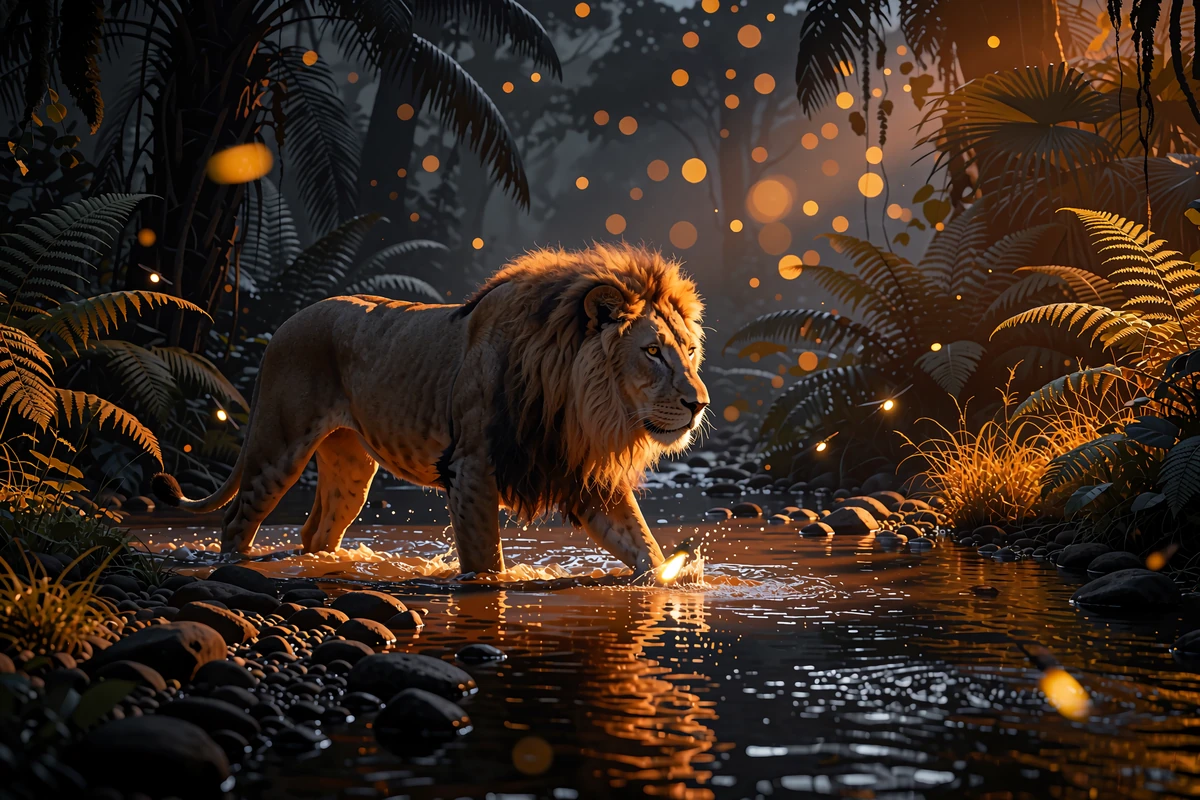 L&oslash;ve vader gennem en m&aring;nelyst jungleflod - illustration til afsnittet om udbetalingstider hos Wild Chance Casino